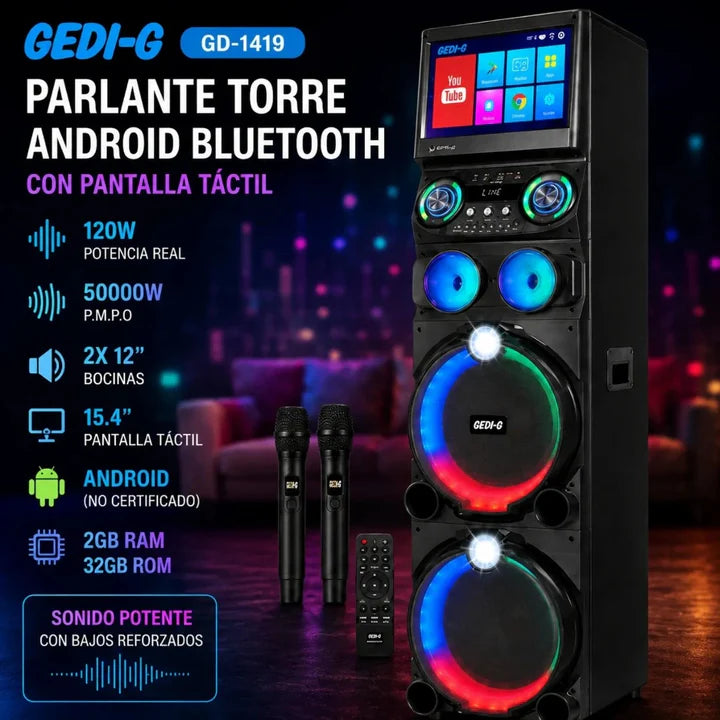 Parlante Torre Android Bluetooth Doble 12 Pulgadas Con Pantalla Táctil GD-1419 B2B